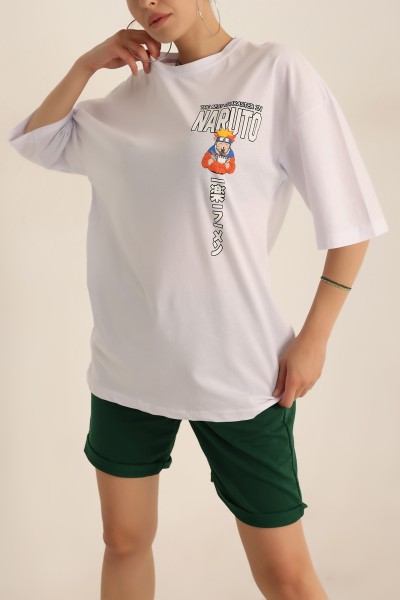 Beyaz Baskılı Oversize Tişört 193634