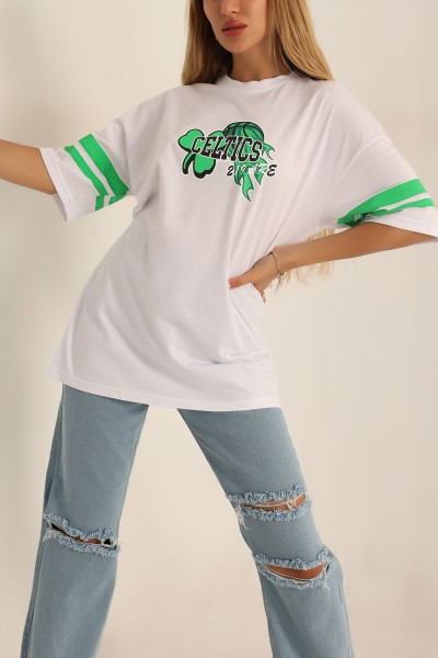 Beyaz Baskılı Oversize Tişört 193639