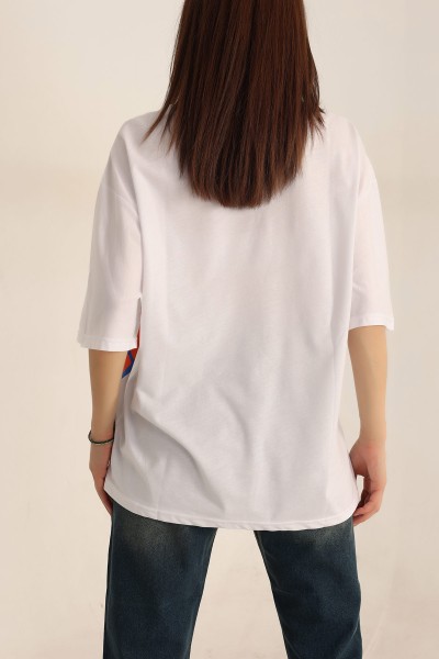 Beyaz Baskılı Oversize Tişört 193671