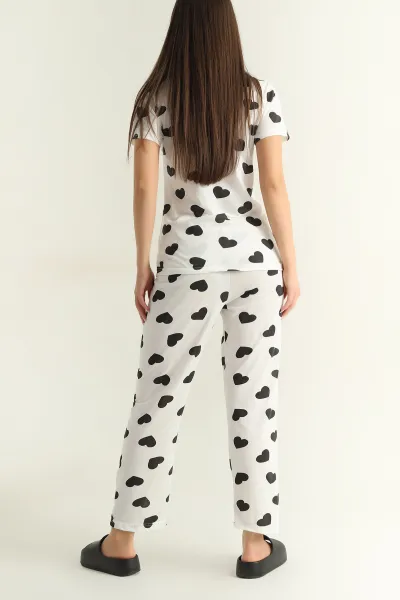 Beyaz Baskılı Penye Kadın Pijama Takımı 375968