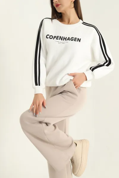 Beyaz Baskılı Şardonlu Bayan Sweat 320200