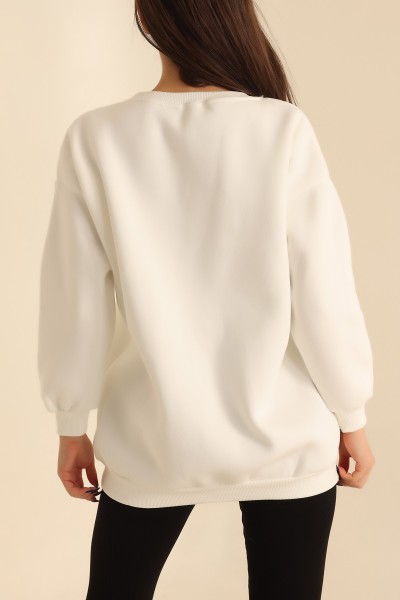 Beyaz Baskılı Şardonlu Sweat 216600