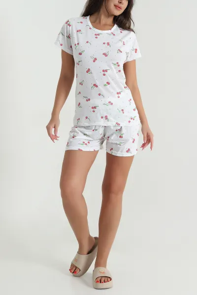 Beyaz Baskılı Şortlu Süprem Kadın Pijama Takımı 476124