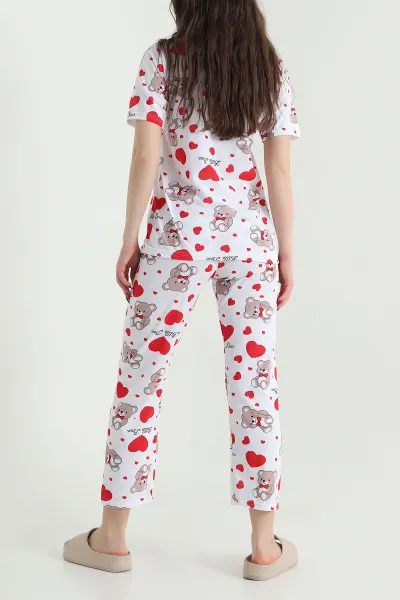 Beyaz Baskılı Süprem Kadın Pijama Takımı 438051