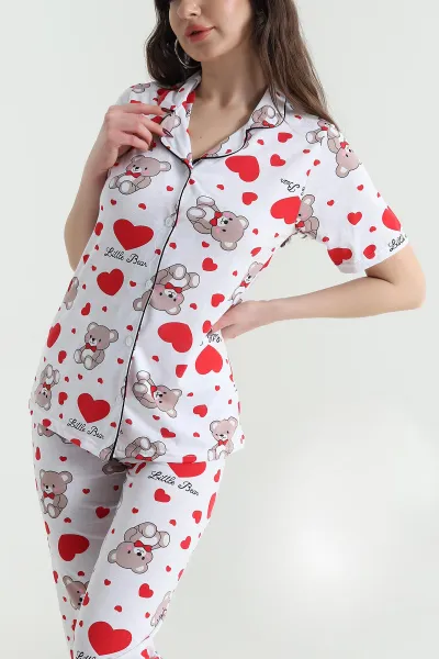 Beyaz Baskılı Süprem Kadın Pijama Takımı 438051