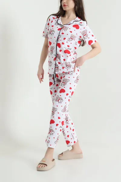 Beyaz Baskılı Süprem Kadın Pijama Takımı 451873