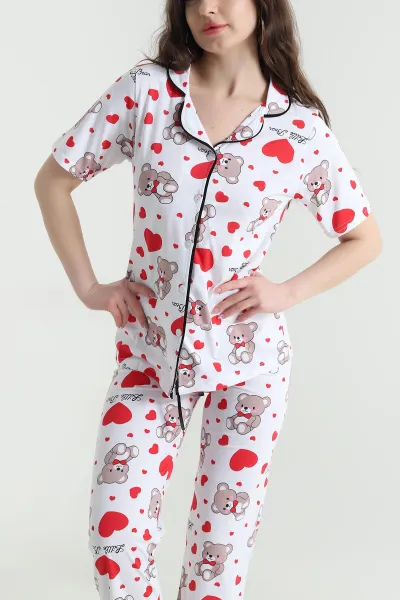 Beyaz Baskılı Süprem Kadın Pijama Takımı 451873