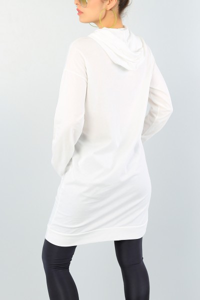 Beyaz Baskılı Tasarım Bayan Tunik Elbise 60189