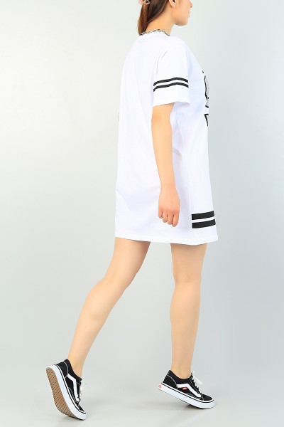 Beyaz Baskılı Tasarım Elbise 67200