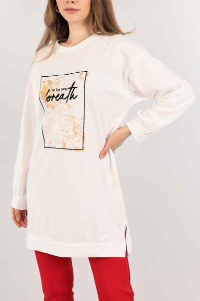 Beyaz Baskılı Yazlık Tunik 116274