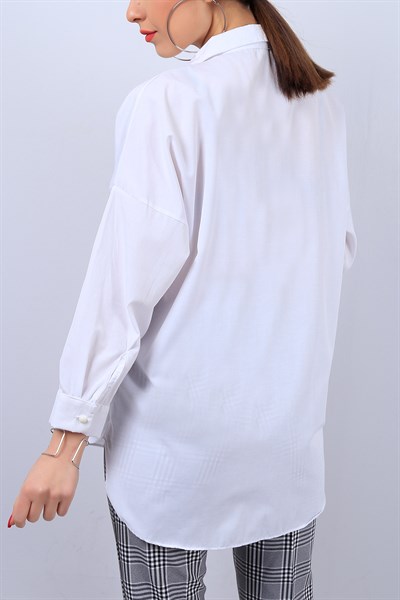 Beyaz Bayan Fermuarlı Gömlek 11821B
