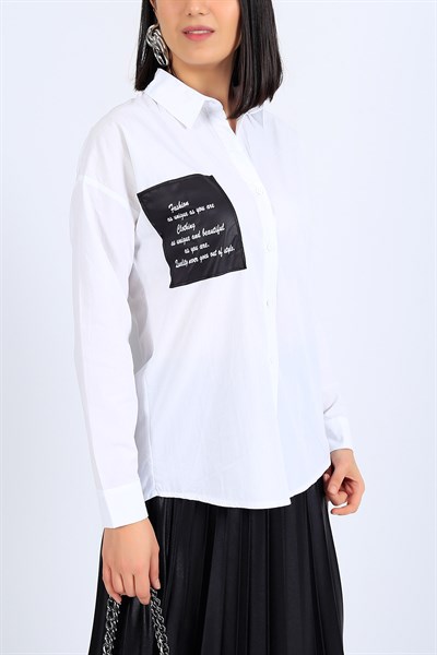 Beyaz Bayan Tasarım Gömlek 27012B