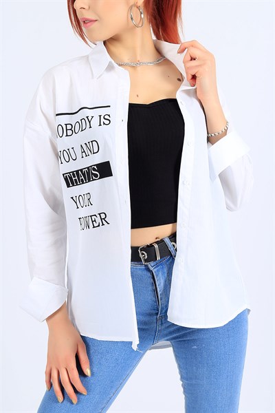 Beyaz Bayan Tasarım Gömlek 27013B
