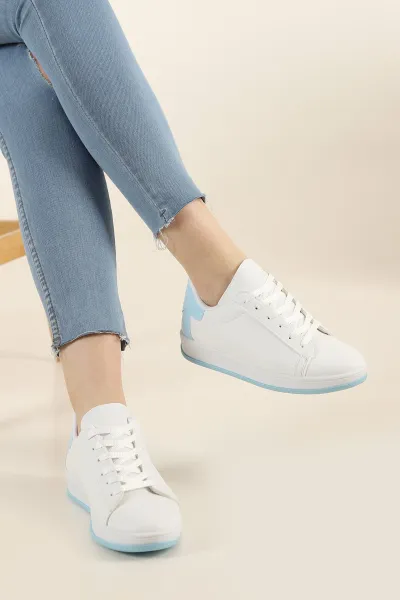 Beyaz Bebe Mavisi Bağcıklı Kadın Spor Ayakkabı 426542