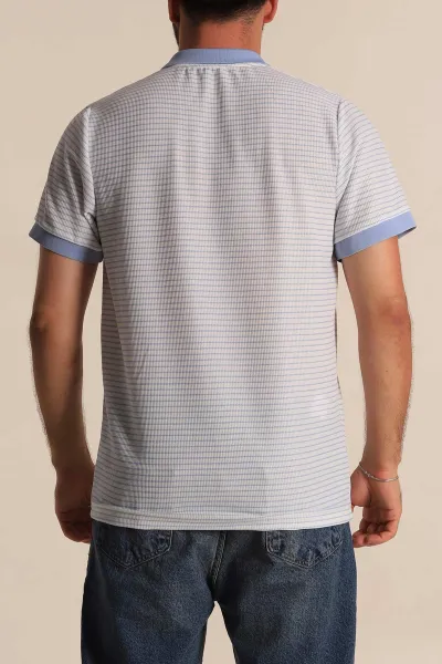 Beyaz Bebe Mavisi Çizgili Regular Fit Polo Yaka Erkek Tişört 277112