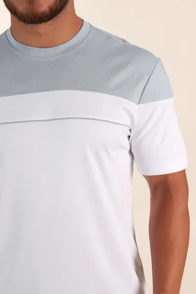 Beyaz Bebe Mavisi Regular Fit Omuz Şerit Detaylı Erkek Tişört 372092