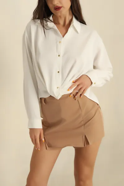 Beyaz Bel Bağlı Tasarım Jessica Kumaş Gömlek 265837