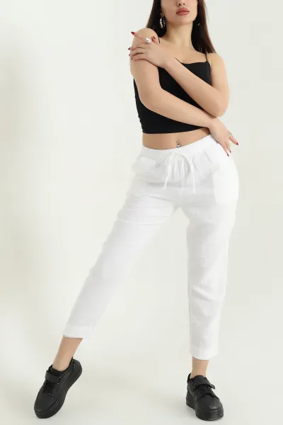 beyaz-bel-lastikli-muslin-keten-kadin-pantolon-339875