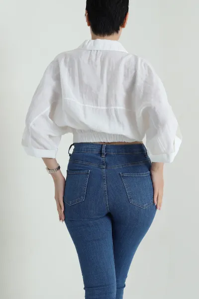 Beyaz Bel Lastikli Tencel Kadın Gömlek 458830