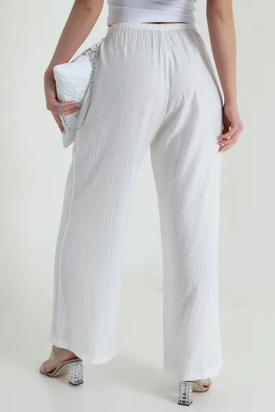 Beyaz Beli Lastikli Çilek Kadın Pantolon 459115