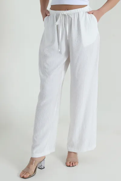 Beyaz Beli Lastikli Çilek Kadın Pantolon 459115