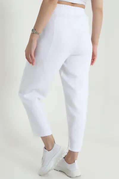 Beyaz Beli Lastikli Diagonel Modal Kadın Pantolon 467500