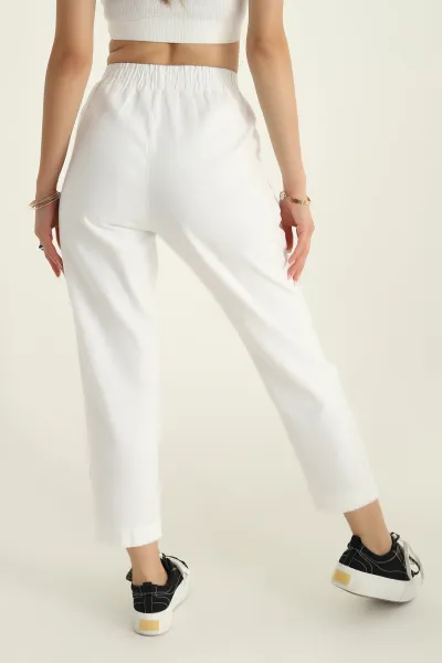 Beyaz Beli lastikli Gabardin Bayan Pantolon 297345