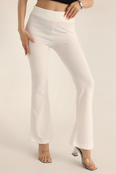 Beyaz Beli Lastikli İspanyol Paça Pantolon 179177