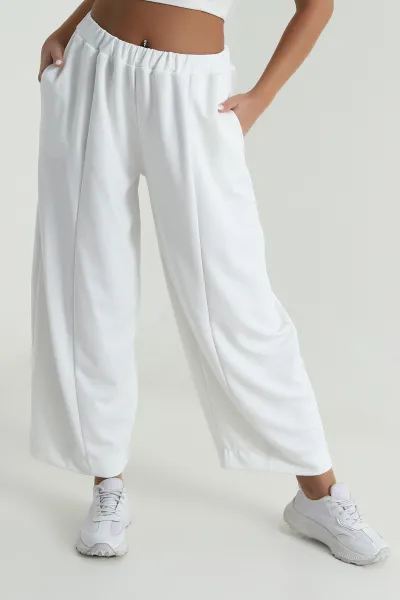 Beyaz Beli Lastikli Modal Kadın Şalvar Pantolon 487859
