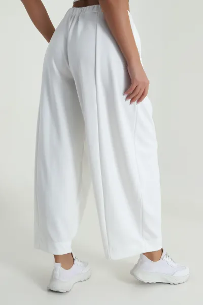 Beyaz Beli Lastikli Modal Kadın Şalvar Pantolon 487859