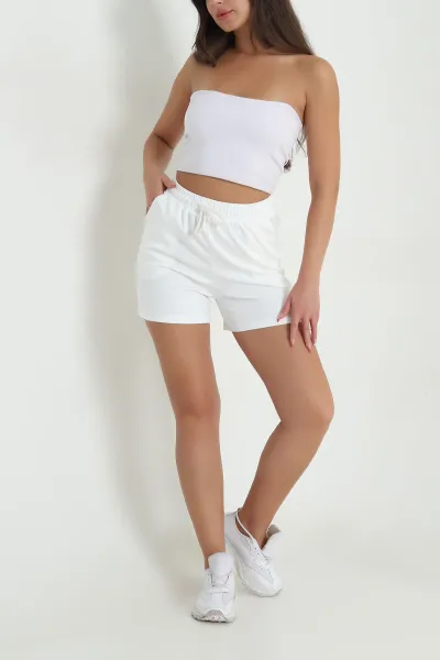 Beyaz Beli Lastikli Oysho Kadın Şort 478556