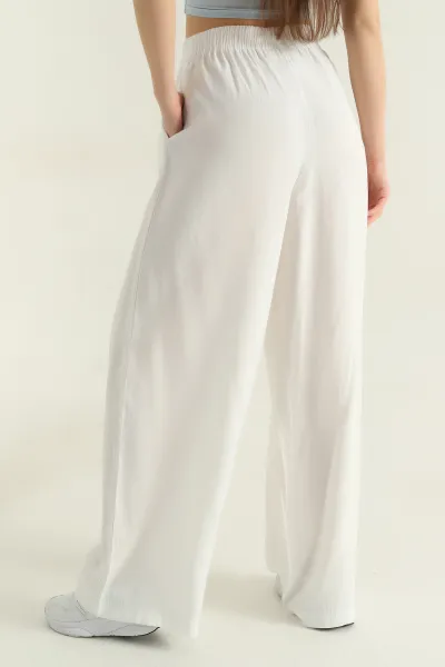 Beyaz Beli Lastikli Tensel Kadın Pantolon 359215
