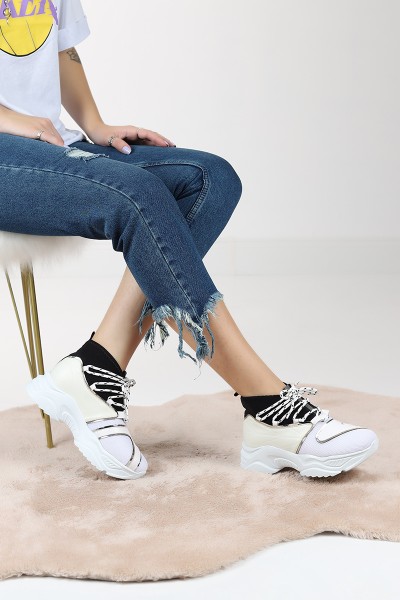Beyaz Bilek Lastikli Spor Ayakkabı 80551
