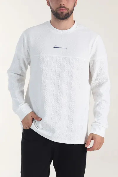 beyaz-bisiklet-yaka-dokulu-nakis-detayli-erkek-sweatshirt-406949