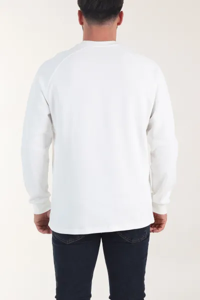 Beyaz Bisiklet Yaka Erkek Sweatshirt 406594