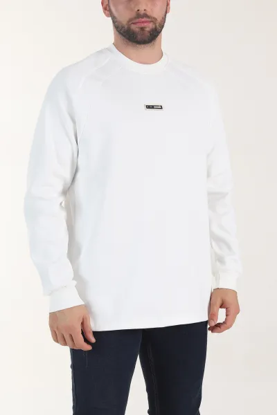 Beyaz Bisiklet Yaka Erkek Sweatshirt 406594