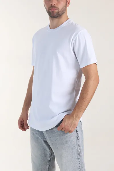 Beyaz Bisiklet Yaka Erkek Tişört 407720