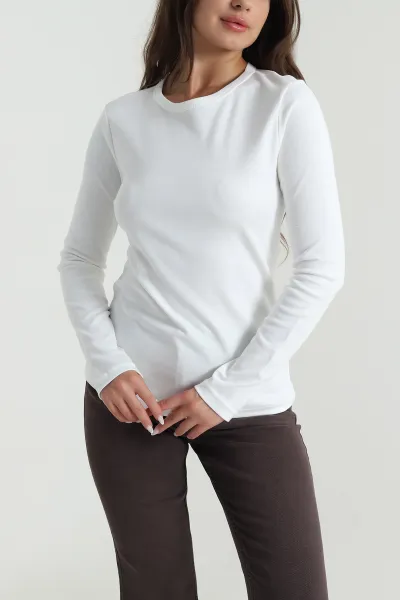 Beyaz Bisiklet Yaka Kadın Body Bluz 488617