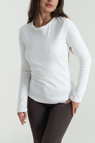 Beyaz Bisiklet Yaka Kadın Body Bluz 488617