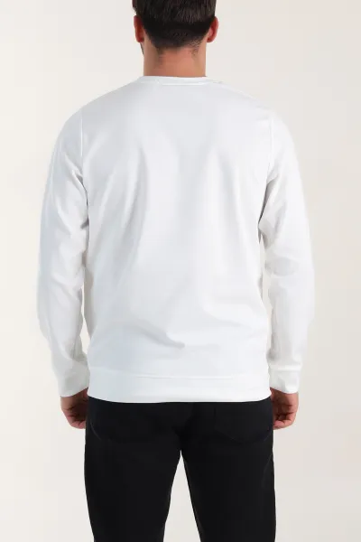 Beyaz Bisiklet Yaka Likralı Erkek Sweatshirt 410583