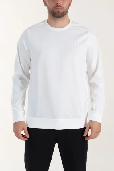 Beyaz Bisiklet Yaka Likralı Erkek Sweatshirt 410583
