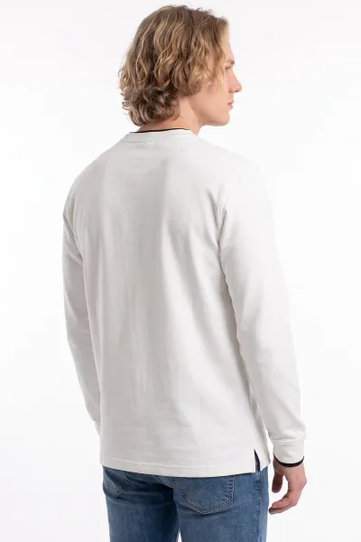 Beyaz Bisiklet Yaka Nakış Detay Erkek Sweatshirt 492010