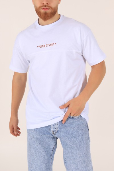 Beyaz Bisiklet Yaka Oversize Erkek Tişört 163274