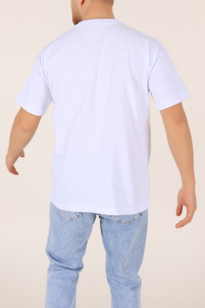 Beyaz Bisiklet Yaka Oversize Erkek Tişört 163274