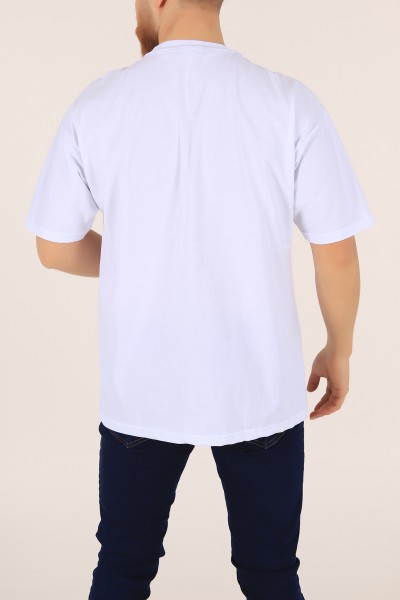 Beyaz Bisiklet Yaka Oversize Erkek Tişört 169586