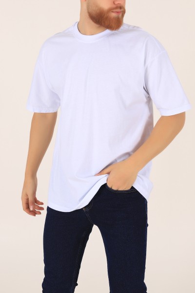 Beyaz Bisiklet Yaka Oversize Erkek Tişört 169586