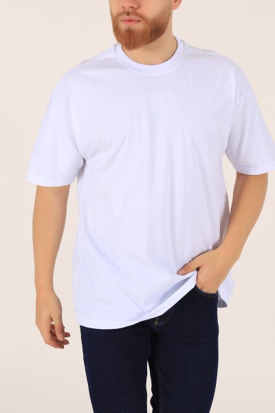Beyaz Bisiklet Yaka Oversize Erkek Tişört 169586