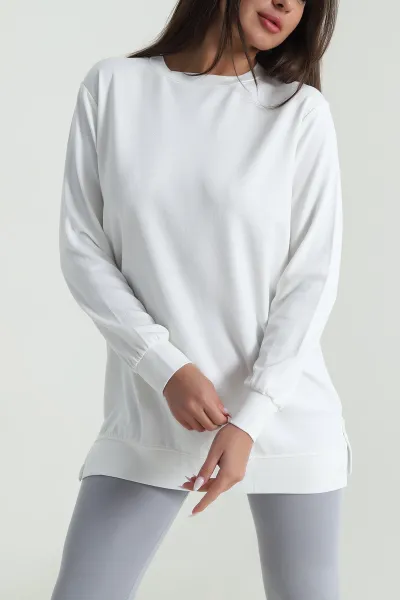 Beyaz Bisiklet Yaka Pike Oysho Kadın Tunik 487506