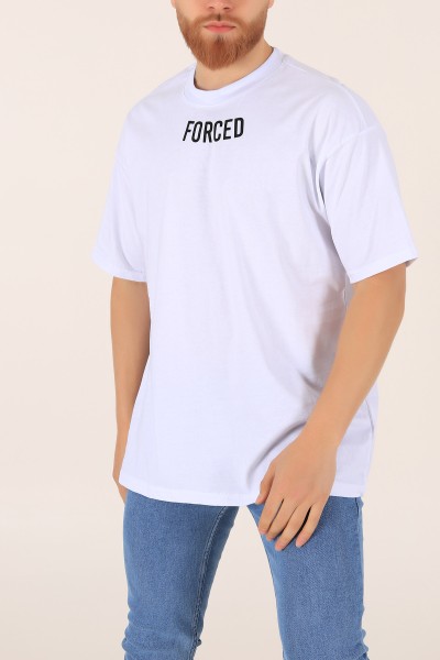 Beyaz Bisiklet Yaka Sırt Baskılı Oversize Erkek Tişört 169664