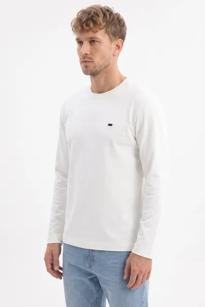 Beyaz Bisiklet Yaka Sırt Detay Erkek Sweatshirt 492027